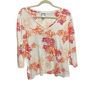 Chico's 4 (XXL) Women's V-Neck Multi Color Top Pull Over 3/4 Length Sleeves